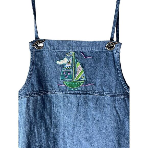 Vintage Y2K Denim Embroidered Dress with Pockets - Picture 3 of 6